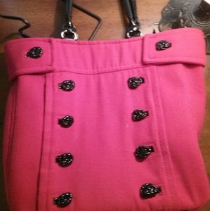 Red with black buttons bag